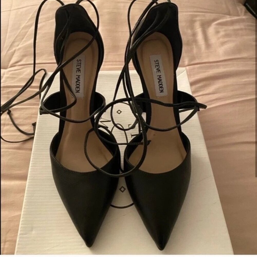 Steve Madden Sz 10 Black Suede Strappy High Heel Shoe Raela Style New in Box